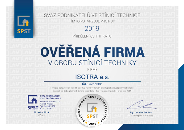 certifikát - ověřená firma - 2018