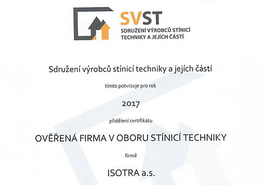 ISOTRA – Ověřená firma v oboru stínicí techniky
