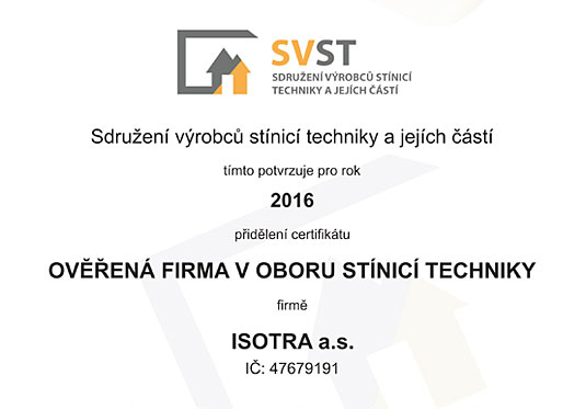 Den stínicí techniky 16. květen 2016 a ISOTRA jako ověřená firma v oboru stínicí techniky
