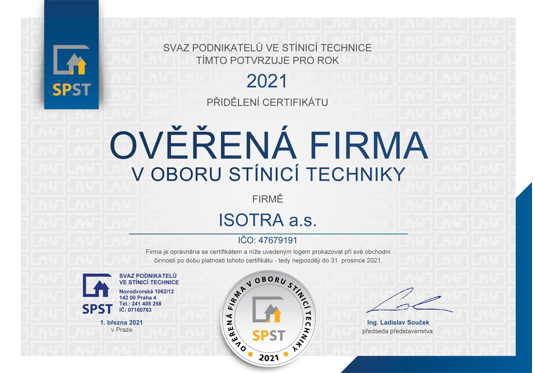 Ověřená firma v oboru stínicí technika pro rok 2021
