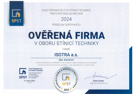 Ověřená firma v oboru Stínicí technika pro rok 2024
